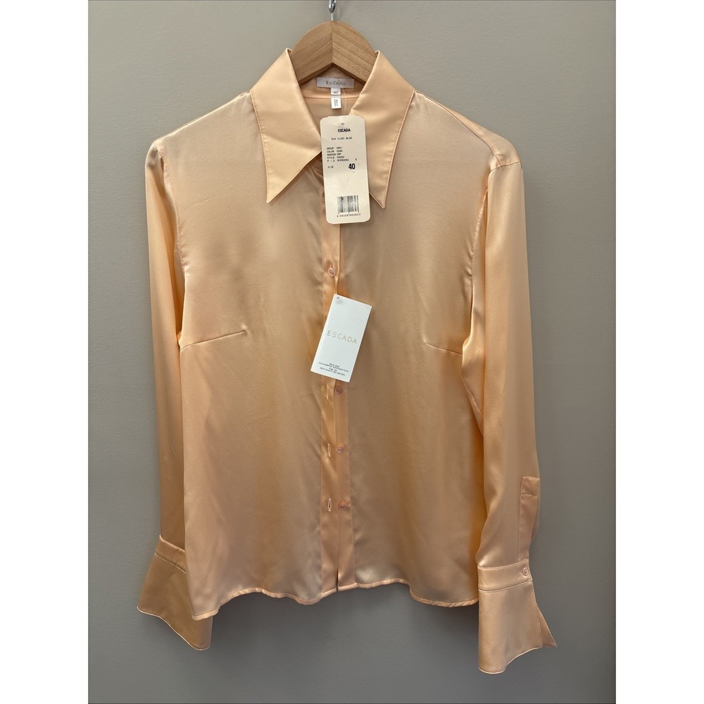 ESCADA NWT VINTAGE SILK BLOUSE IN PEACH POINTED COLLAR 40 Size 8